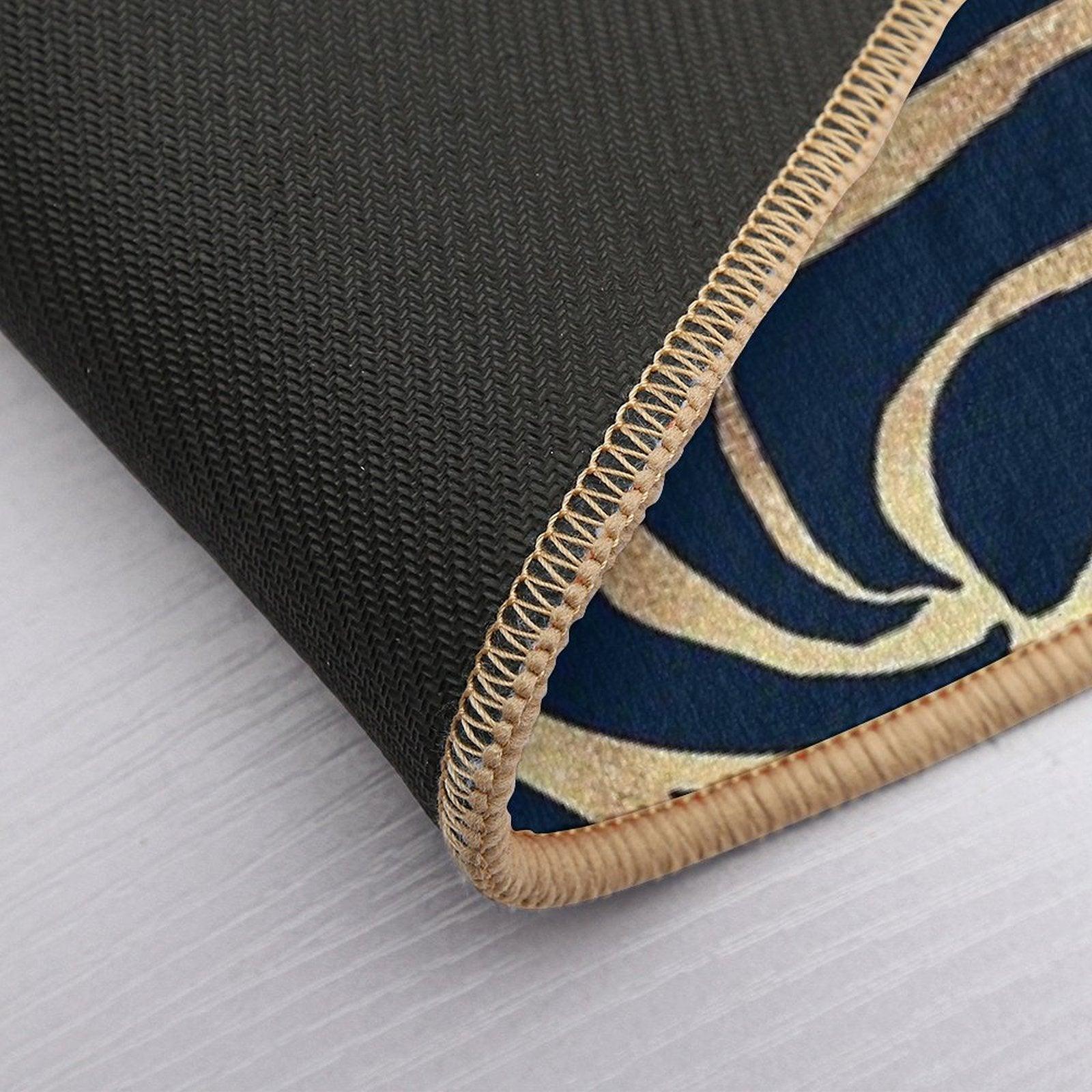 Elegant Navy Blue Gold Zebra Print Bath Mat