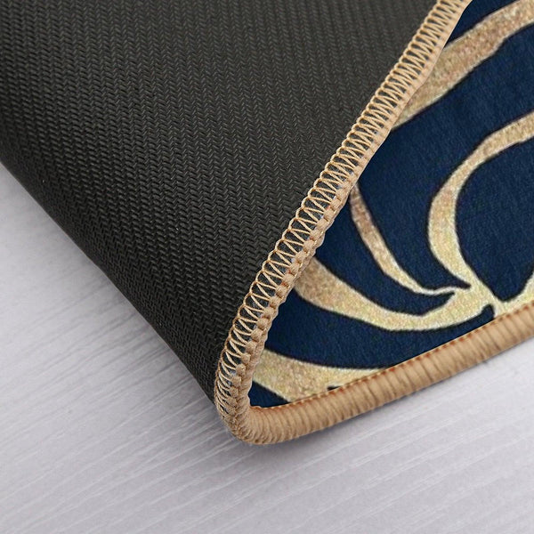 Elegant Navy Blue Gold Zebra Print Bath Mat
