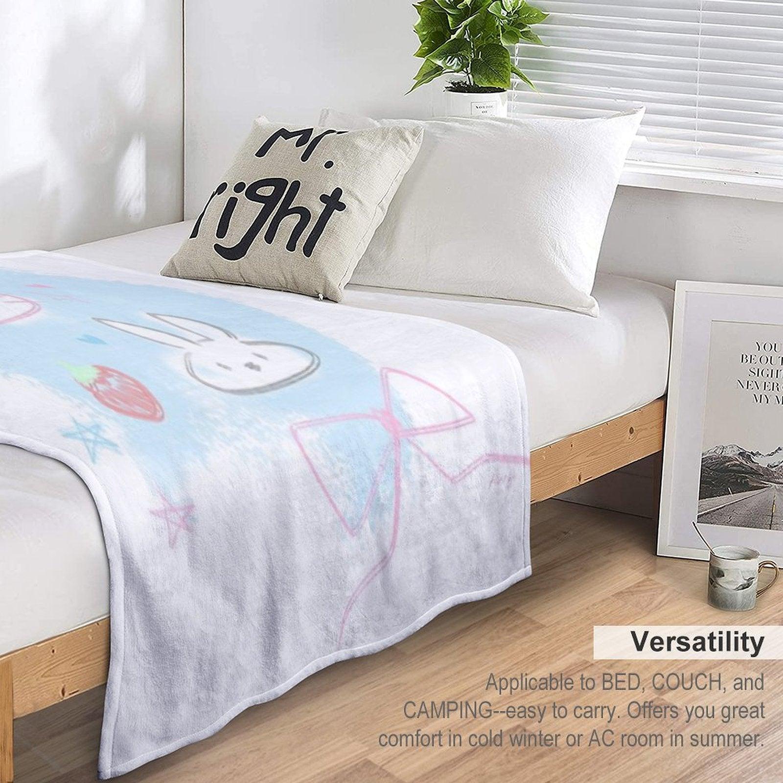Bunny And Kitty Design (blue Ver 2) Throw Blanket