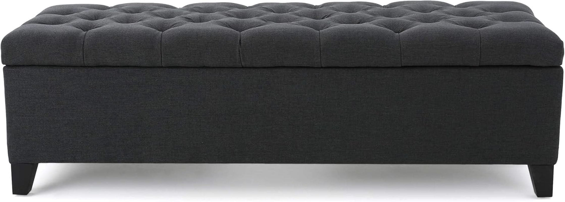 Dark Grey Tufted Fabric Storage Ottoman 17.5 In Depth
