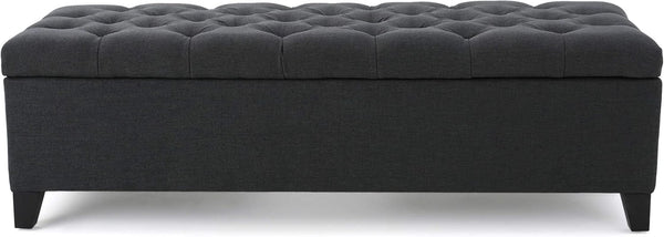 Dark Grey Tufted Fabric Storage Ottoman 17.5 In Depth
