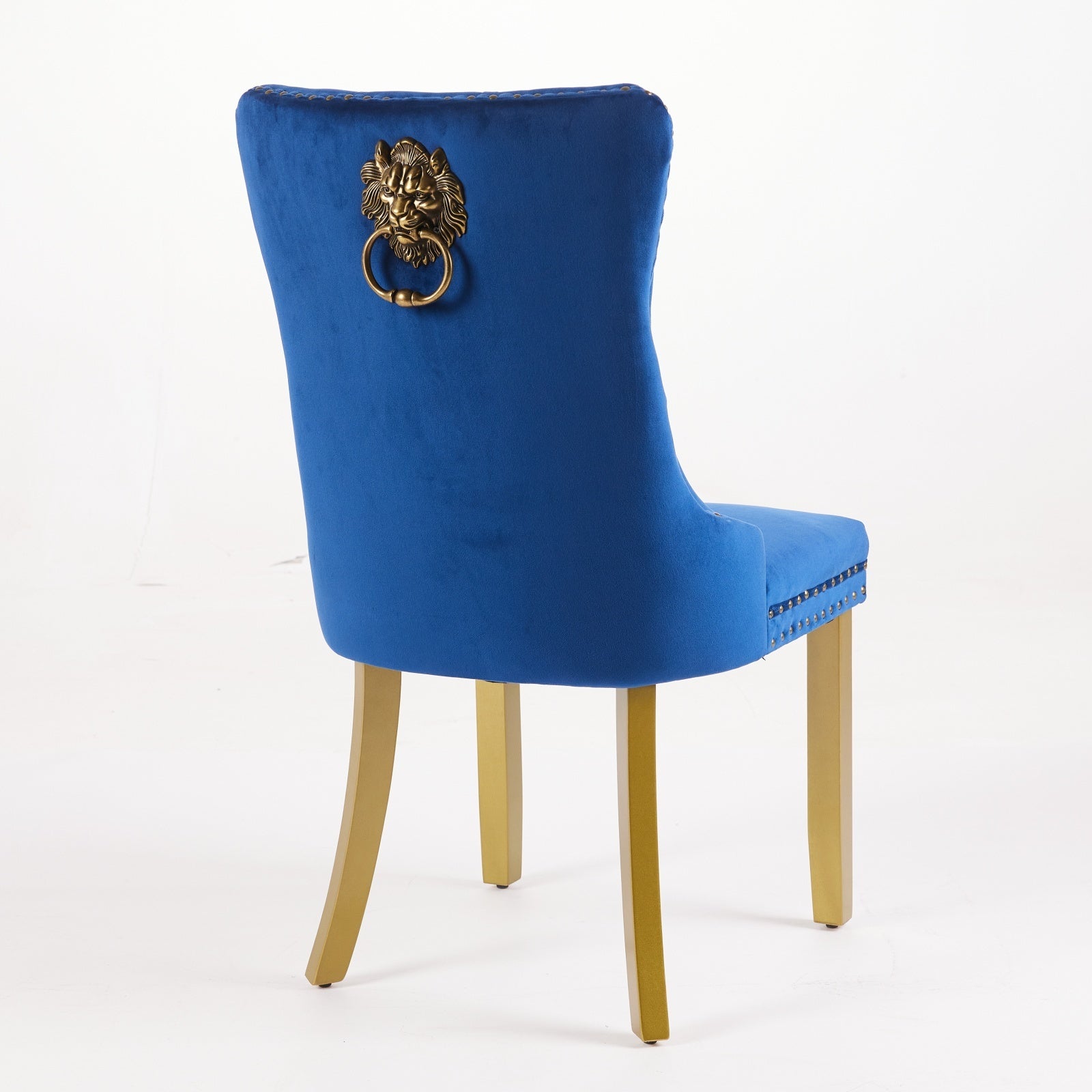 Mid-Century Modern Tufted Solid Wood Velvet Dining Chair with Lion Head Pull Ring