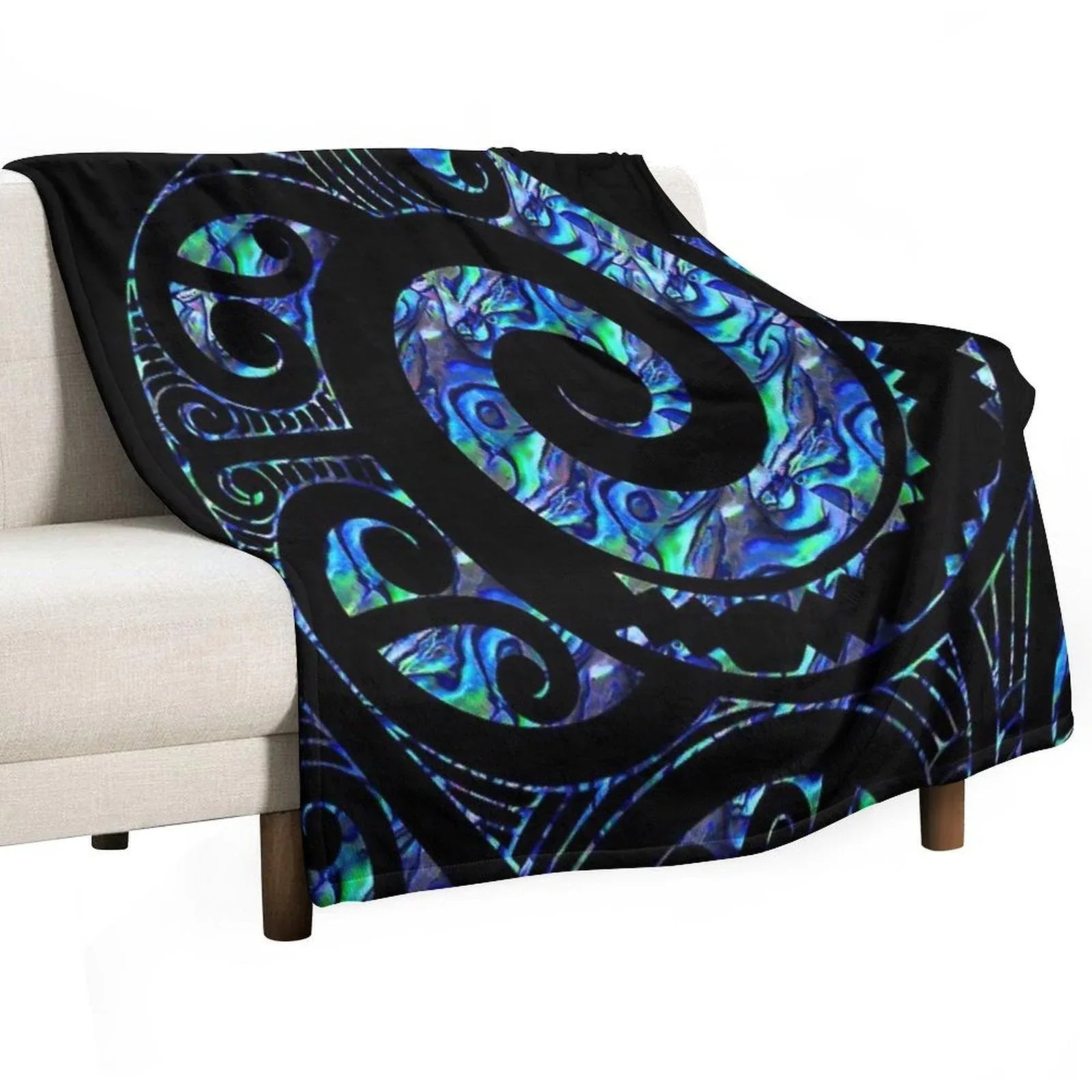 New Zealand Māori Paua Tattoo Koru Design Throw Blanket