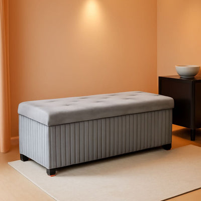 43 Inch Luxurious Velvet Storage Ottoman Bench Grey
