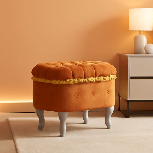 Orange Upholstered Storage Ottoman for Living Room