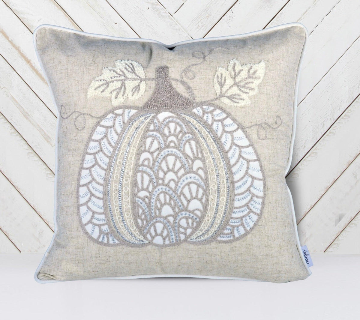 Lace Embroidered Pumpkin Throw Pillow – Neutral Fall Accent Cushion Set of 2