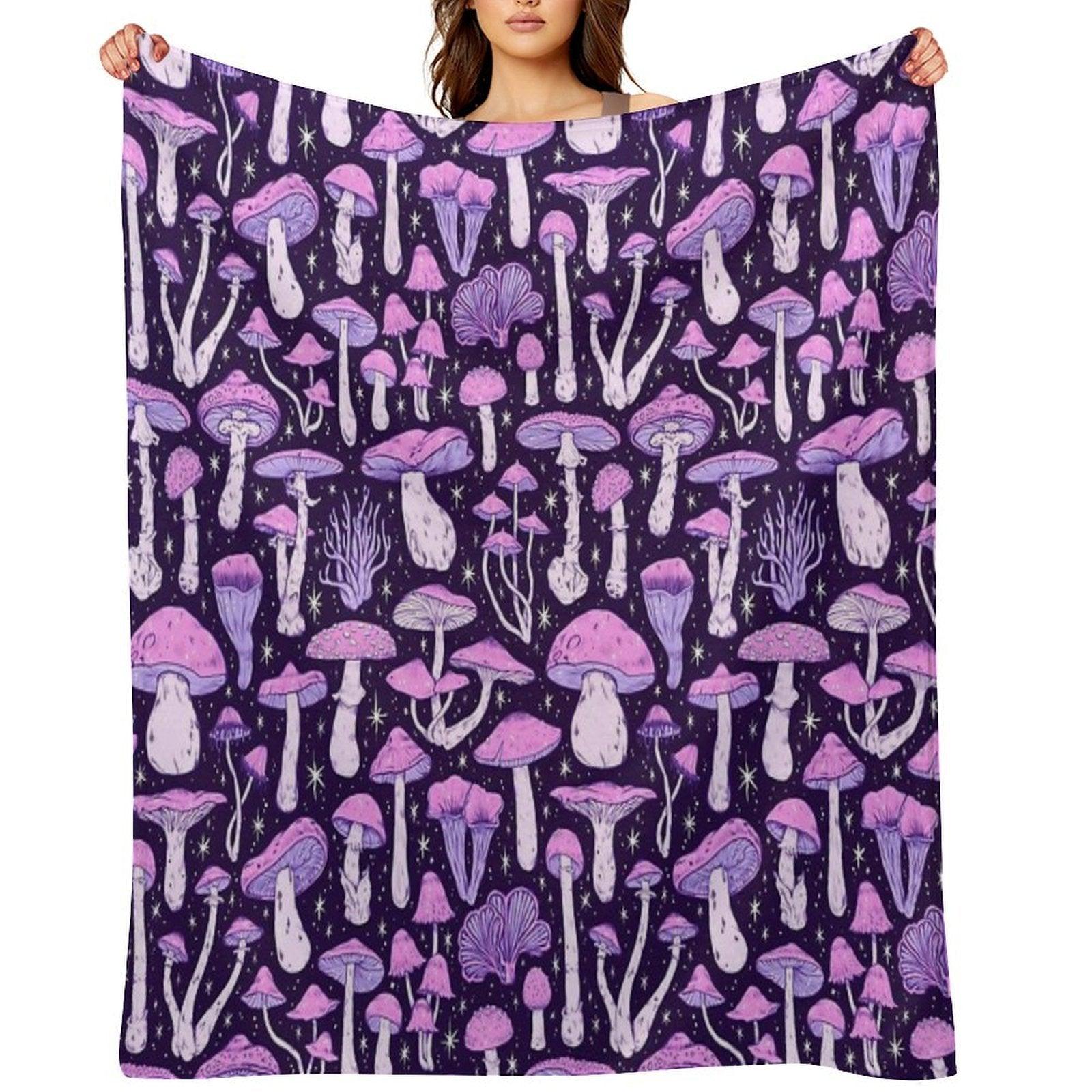 Deadly Mushrooms Dark Purple Throw Blanket