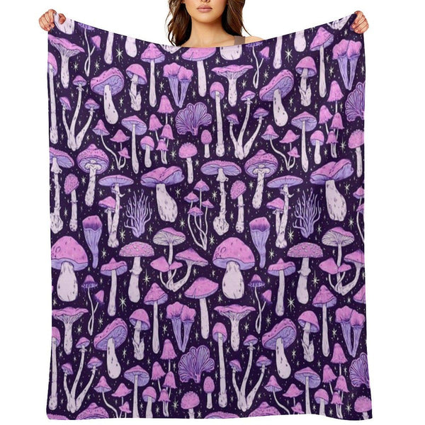 Deadly Mushrooms Dark Purple Throw Blanket