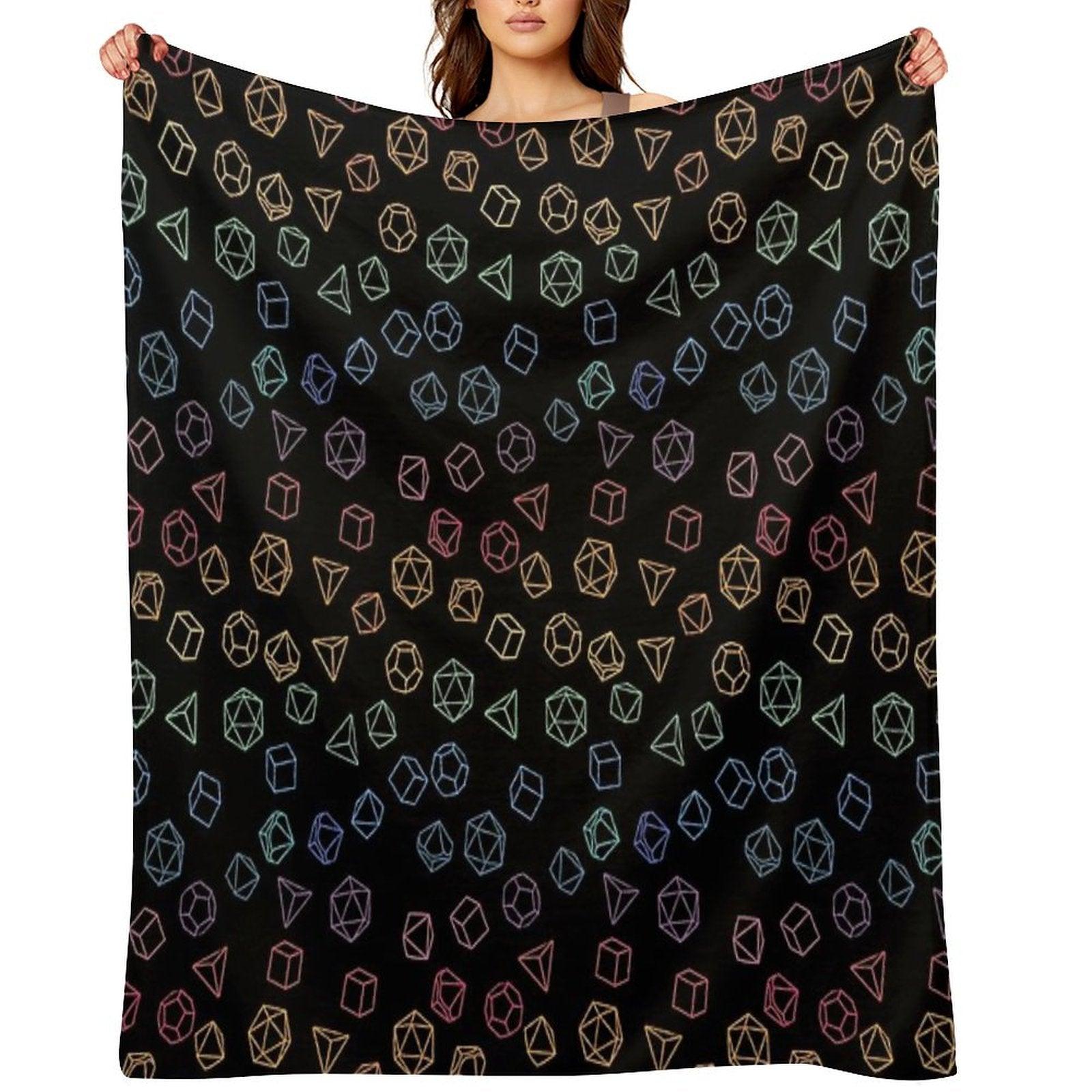DnD Dice Rainbow on Black Pattern Throw Blanket