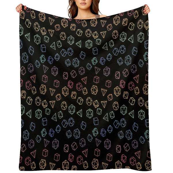 DnD Dice Rainbow on Black Pattern Throw Blanket