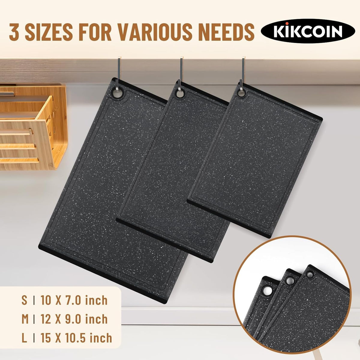 3-Piece Large Plastic Cutting Board Set with Non-Slip Feet and Juice Grooves