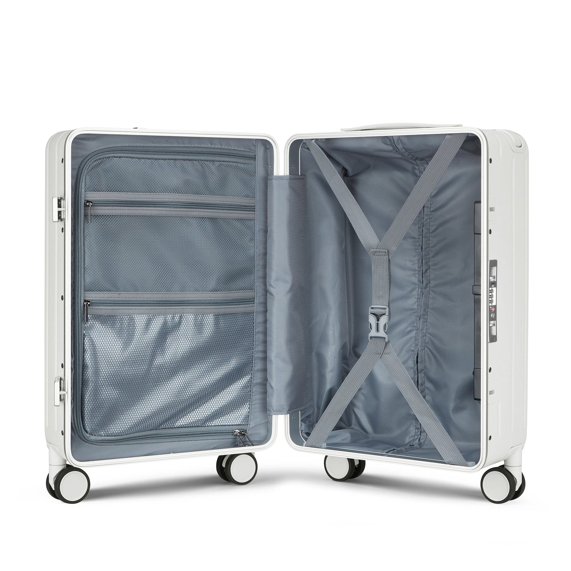 Aluminum Frame 20 Inch with Front Open Carry-on Luggage, PC Hard Shell Suitcase, Bounce Wide Handle Pull Rod Luggage with 360°Double Wheels, Built-In TSA Lock, Airline Approved Suitcase for Business