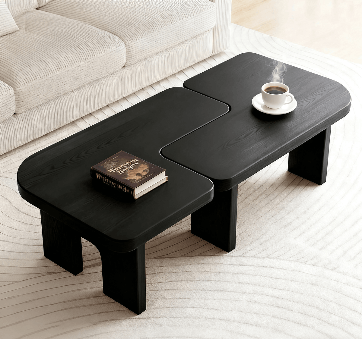 Modern Black Wooden Nesting Coffee Table Set