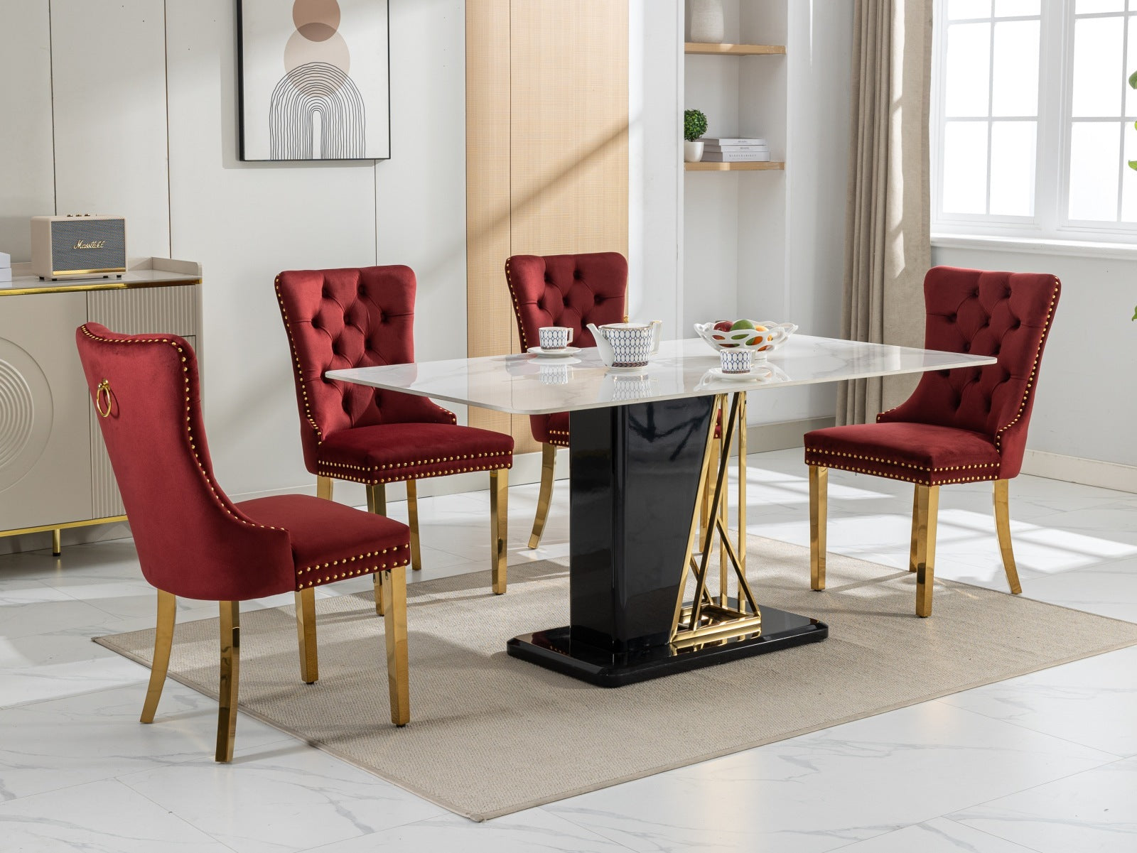 Nikki Collection Modern Tufted Solid Wood Velvet Upholstered Dining Chair with Gold Legs