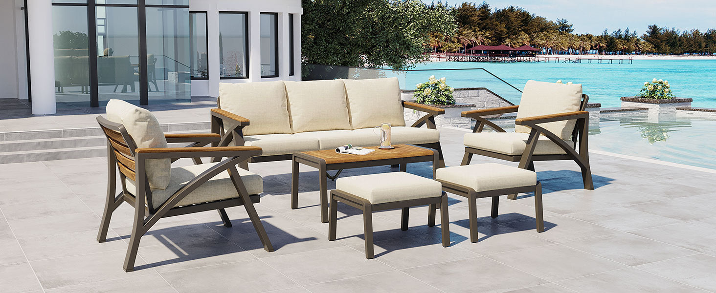 6-Piece Acacia Wood Outdoor Patio Conversation Set with Coffee Table
