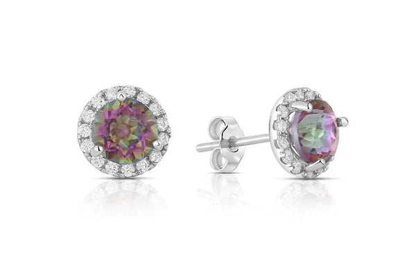 925 Sterling Silver Mystic Topaz Gemstone Halo Earrings - Gifts for You 'n Me