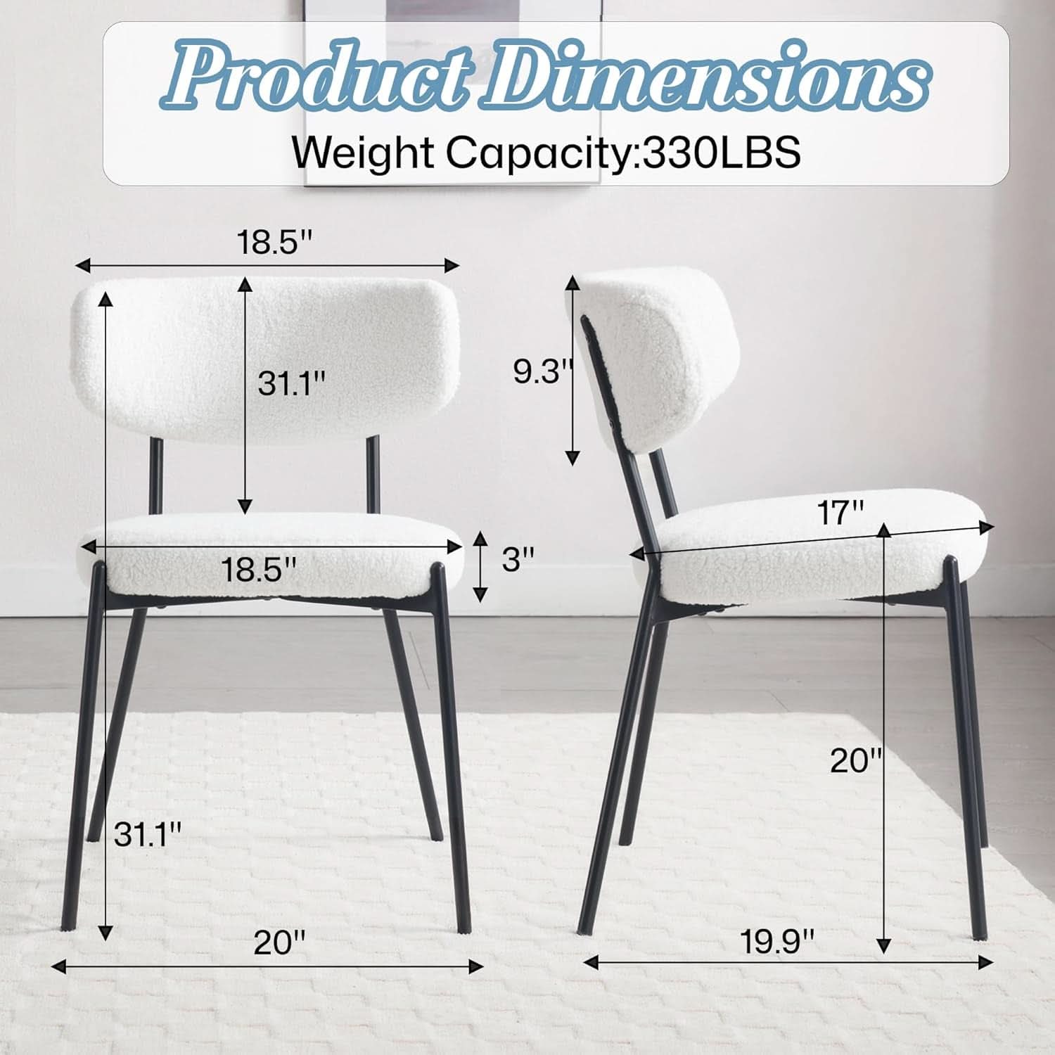 White Boucle Upholstered Dining Chairs Curved Back
