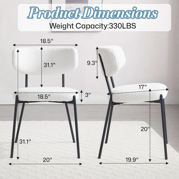White Boucle Upholstered Dining Chairs Curved Back
