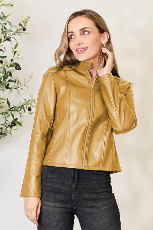 Women Classic Neck Zip-Up Jacket For Everyday Wear Elegant Girls Jacket