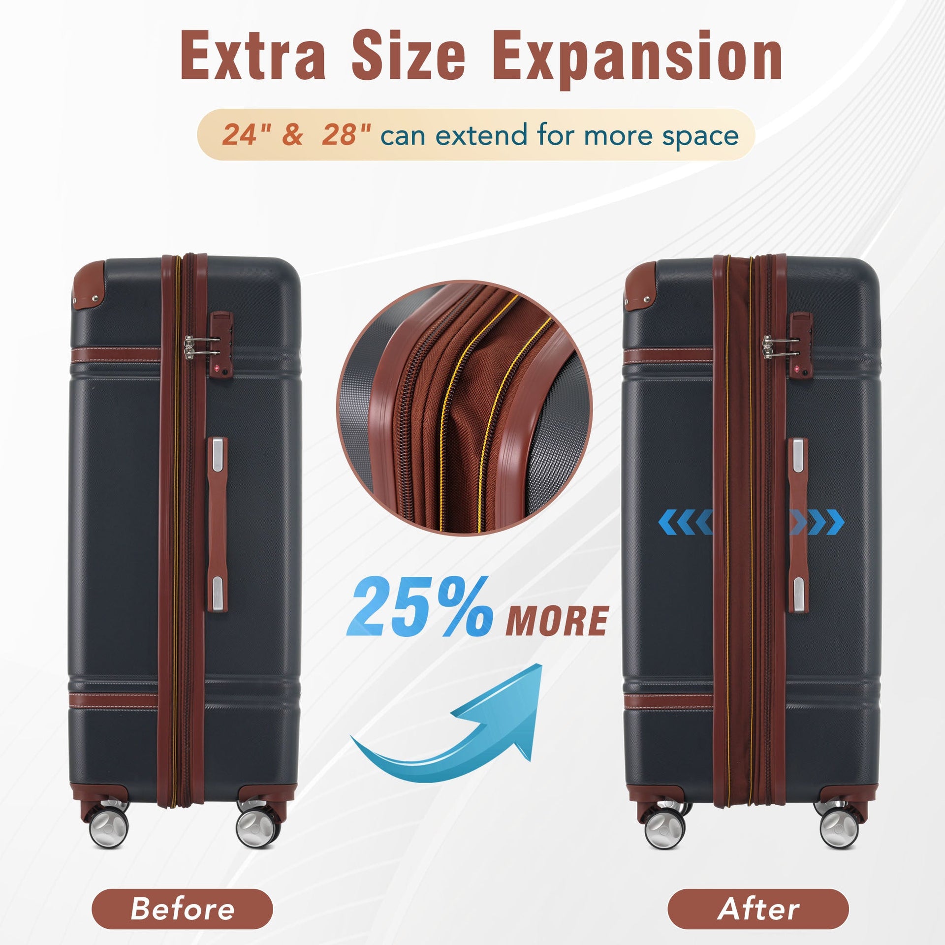 Hardshell Luggage Sets 3 Pieces 20'+28' Luggages and Cosmetic Case Spinner Suitcase with TSA Lock  Lightweight,Black