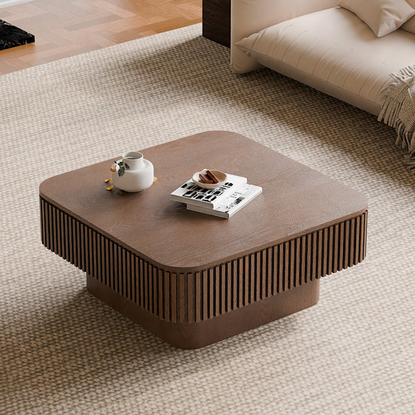 Walnut Square Modern Coffee Table with Hidden Storage
