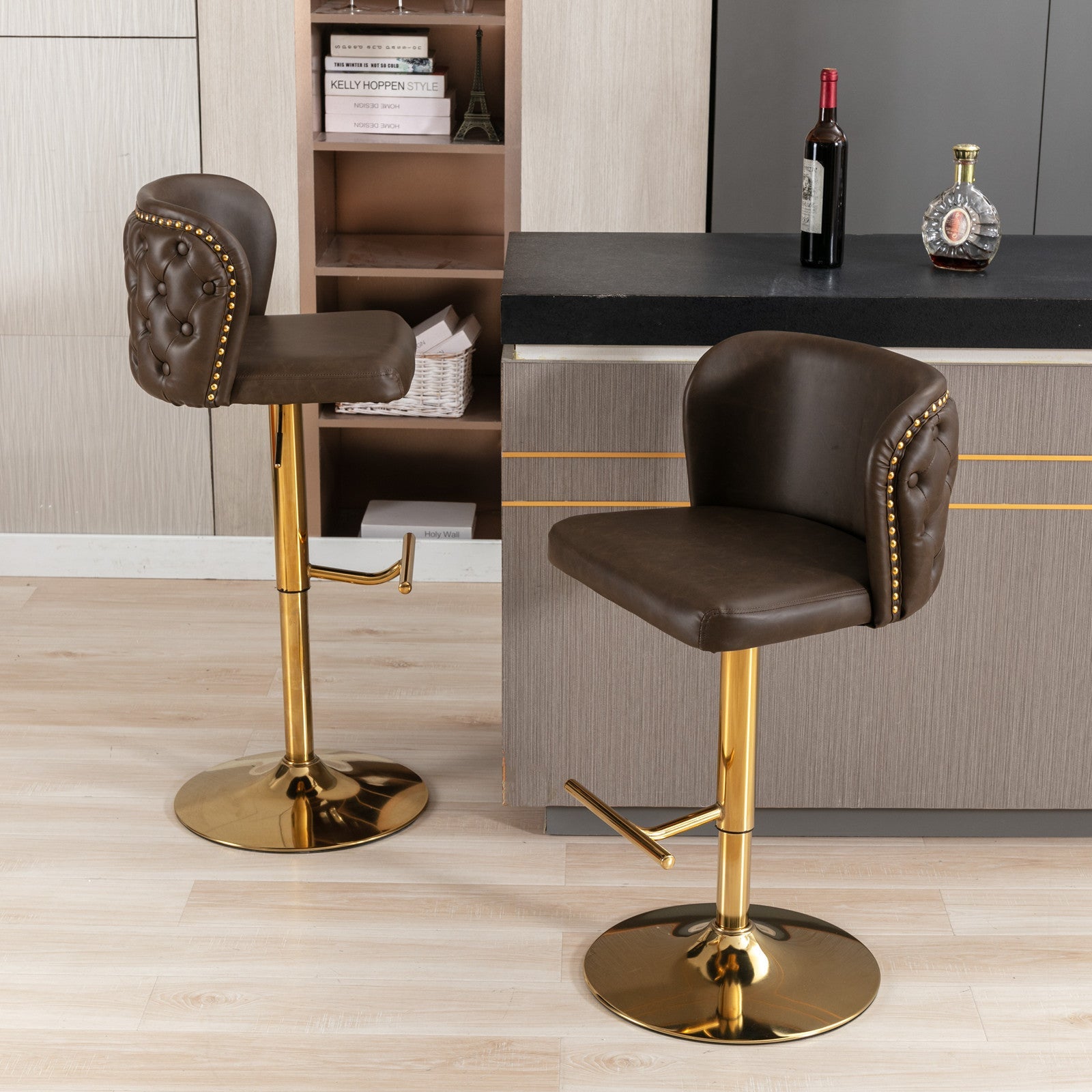 Furniture, Swivel Barstools Adjusatble Seat Height, Modern PU Upholstered Bar Stools