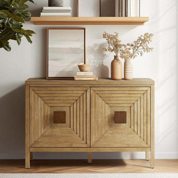Paige Geometric 2-Door Storage Cabinet with Adjustable Shelves - Natural