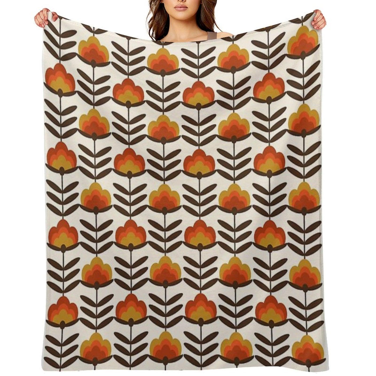 Boogie - Retro Florals Minimal Trendy 70s Style Throwback Flower Pattern Throw Blanket
