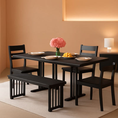 63 Inch Dark Grey Rectangular Dining Table Set Farmhouse