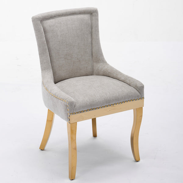 Chenille Dining Chairs Modern Style with Curved Gold-Plated Legs & Rivet Trim