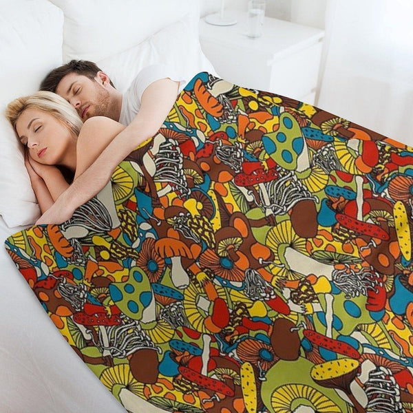70s Psychedelic Mushroom Throw Blanket