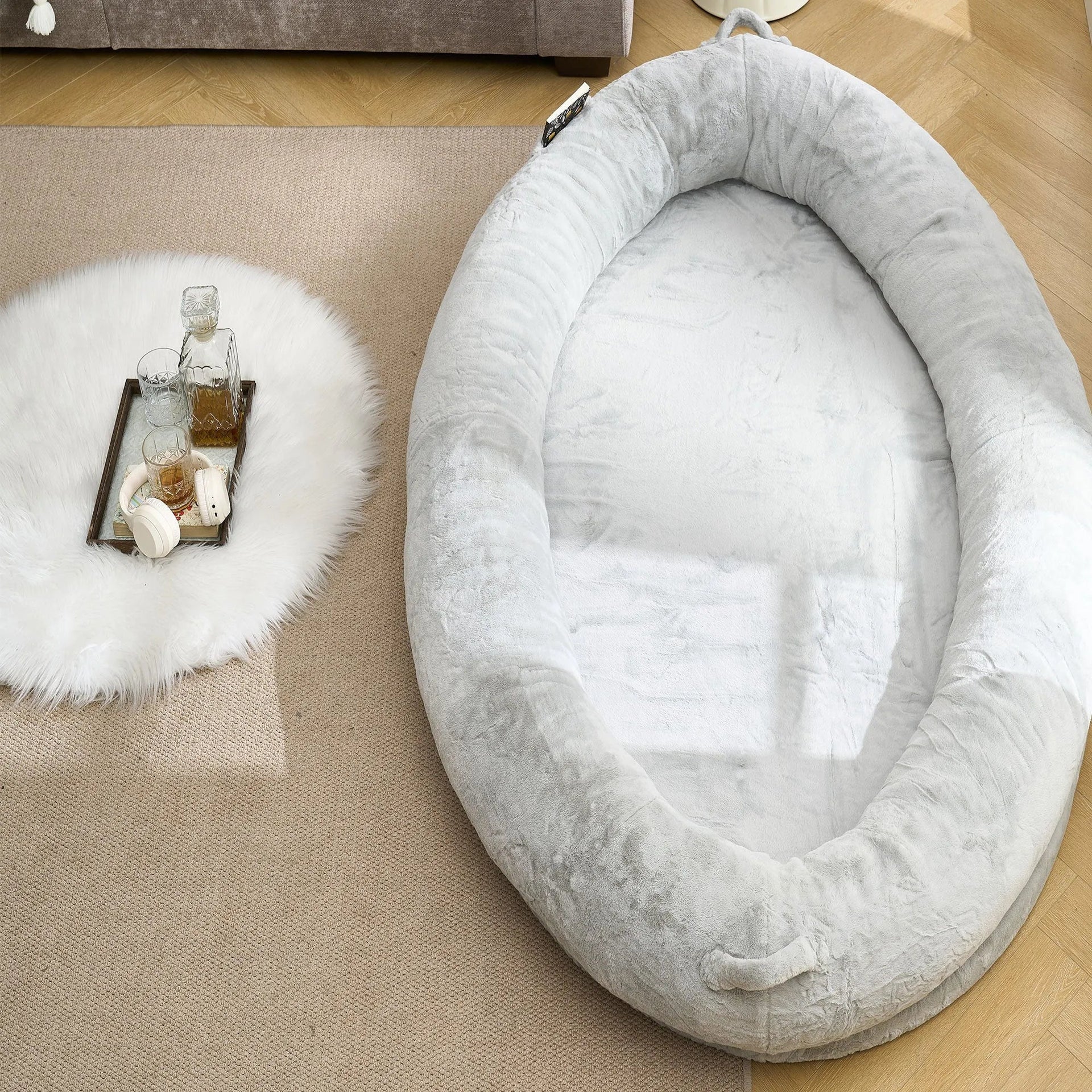 🇫🇷🇪🇪 🇸🇭🇮🇵🇵🇮🇳🇬 Human Dog Bed for Adult, Memory Foam Human Size Pet Bed for Human With Storage Pocket, Light Gray