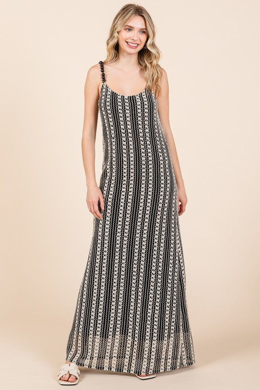 Plus Size Striped Scoop Neck Beaded Strap Maxi Cami Dress – Elegant and Stylish Cami Dress , Beaded Straps, and Flattering Scoop Neckline
