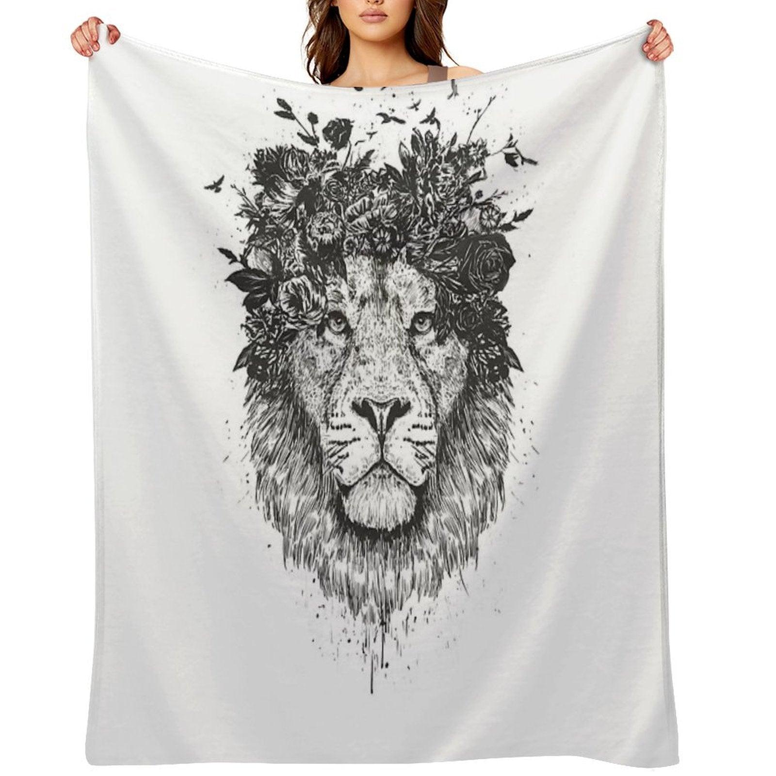 Floral Lion (bw) Throw Blanket