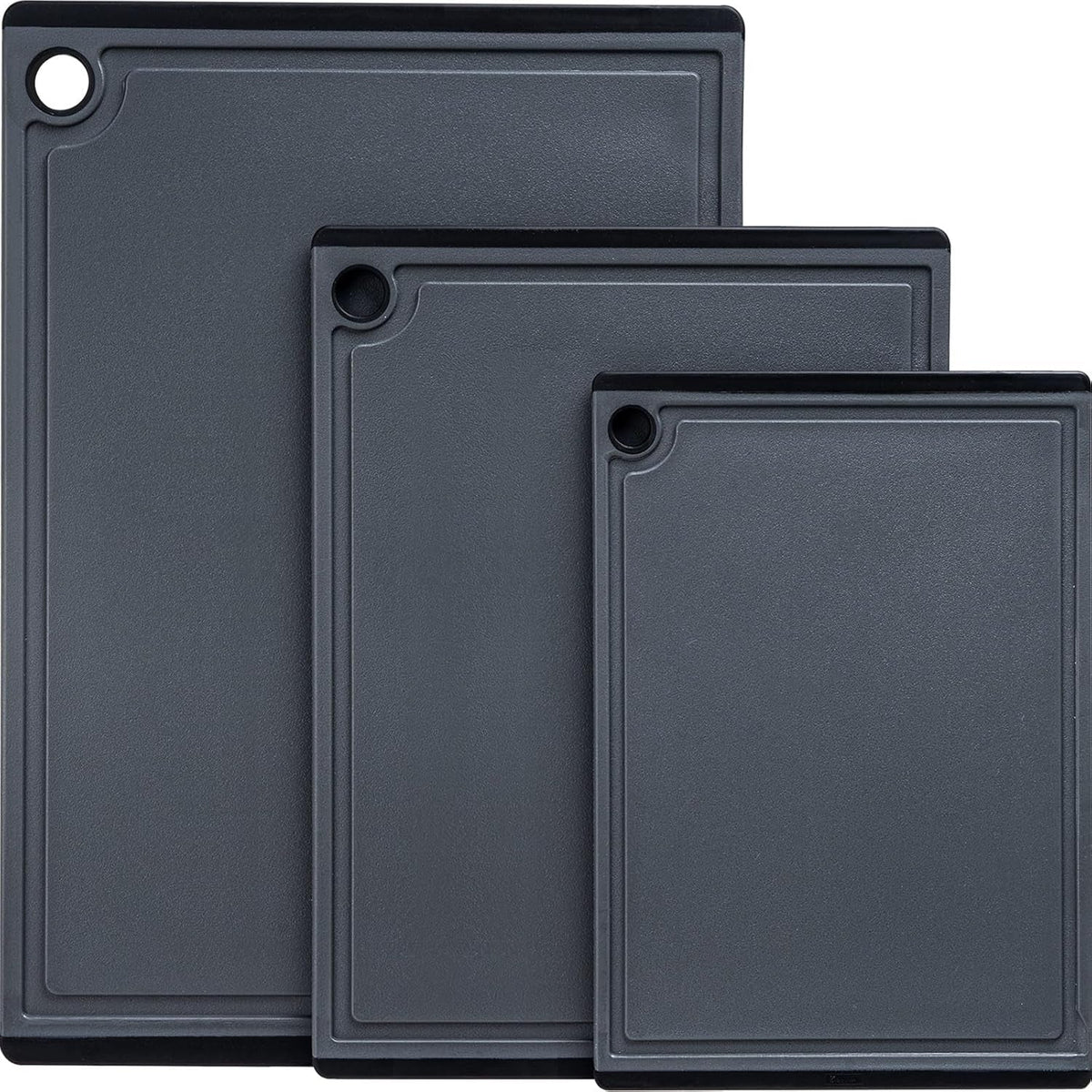 3-Piece Large Plastic Cutting Board Set with Non-Slip Feet and Juice Grooves