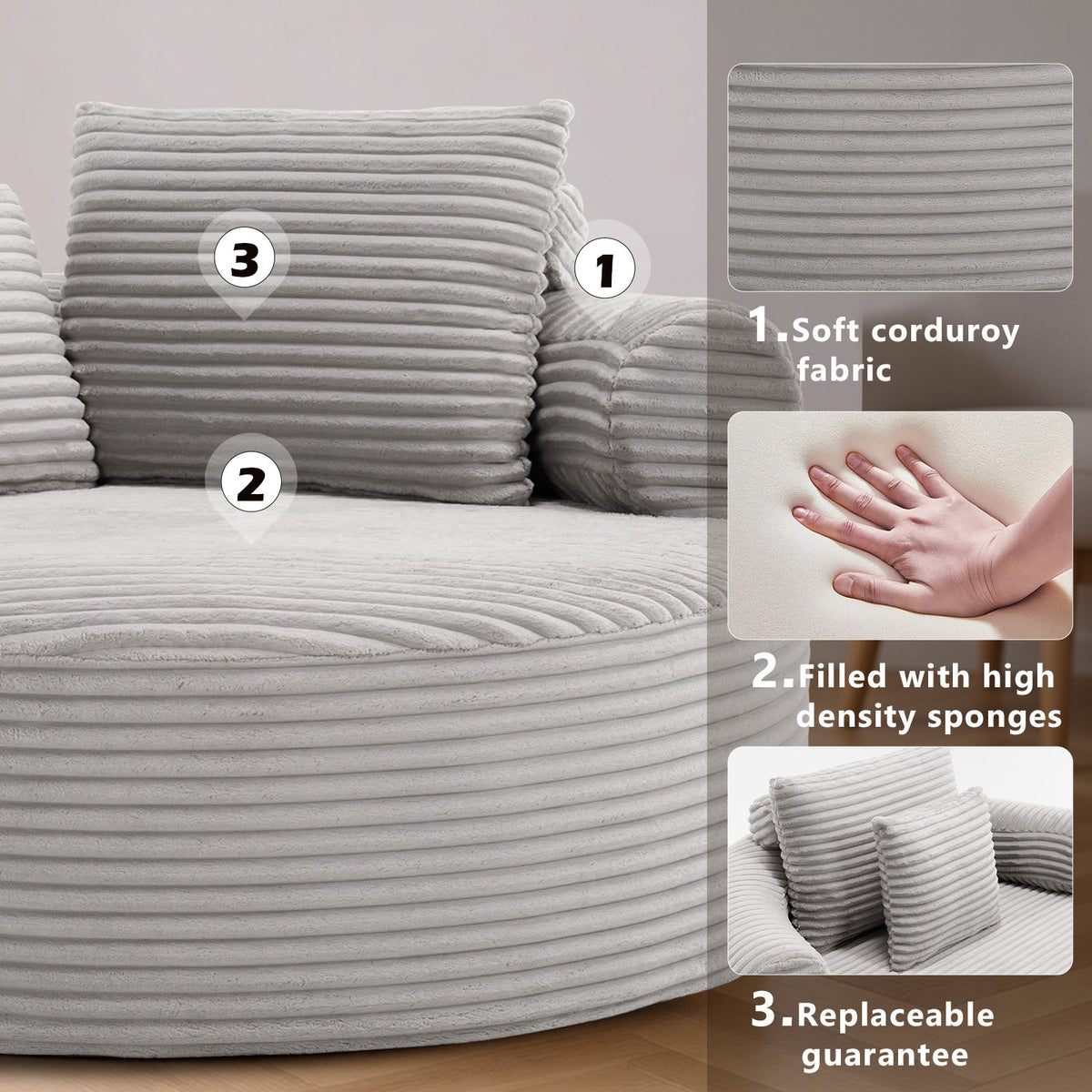 Round Sofa Bed with Memory Foam Sectional Couches