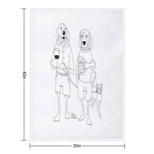 Dogs Casually Walking with Drinks And Leashed Cat Throw Blanket