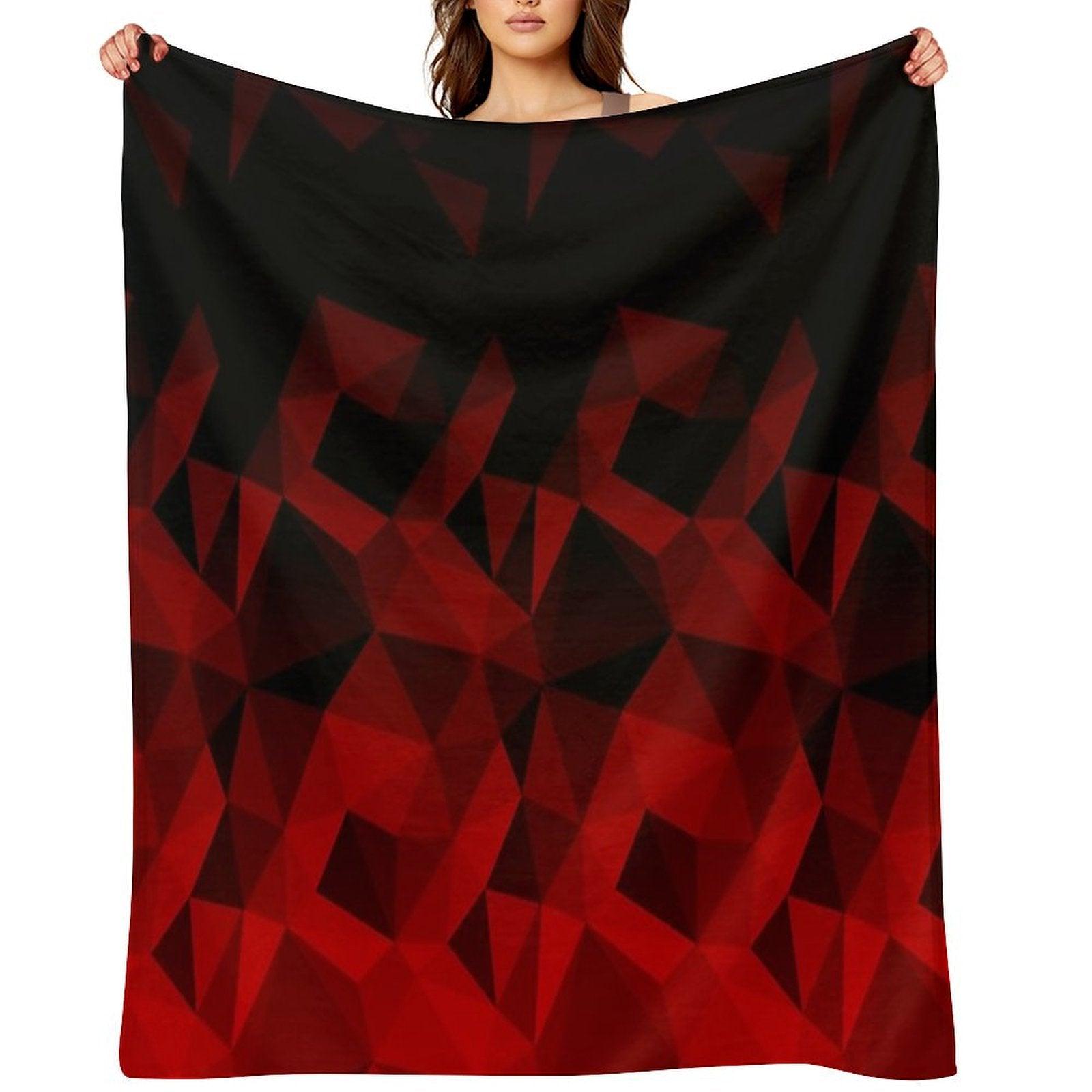 Abstract Polygonal Pattern .Red, Black Triangles. Throw Blanket