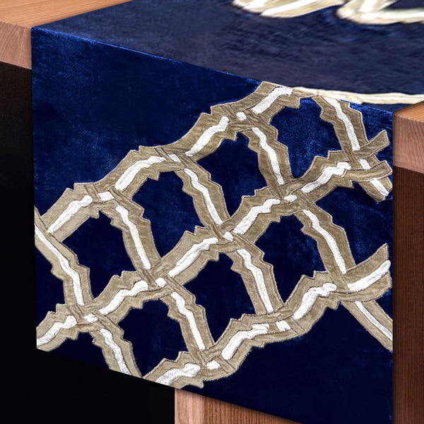 Decorative Table Runner – Embroidered Velvet Runner with Satin Backing for Dining Table Decor