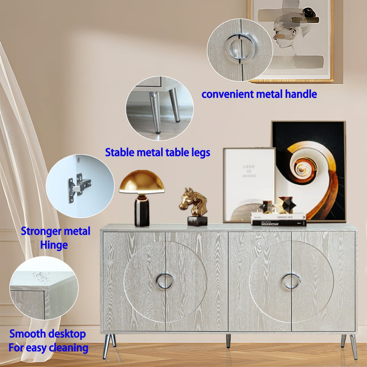 Modern Lacquered 4 Door Wooden Cabinet Sideboard