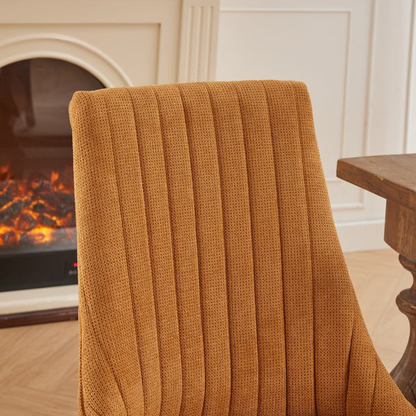 Detail of the high backrest with vertical tufting on the Set of 2 Rayon Cloth Flocking Linen Dining Chairs in mustard yellow.