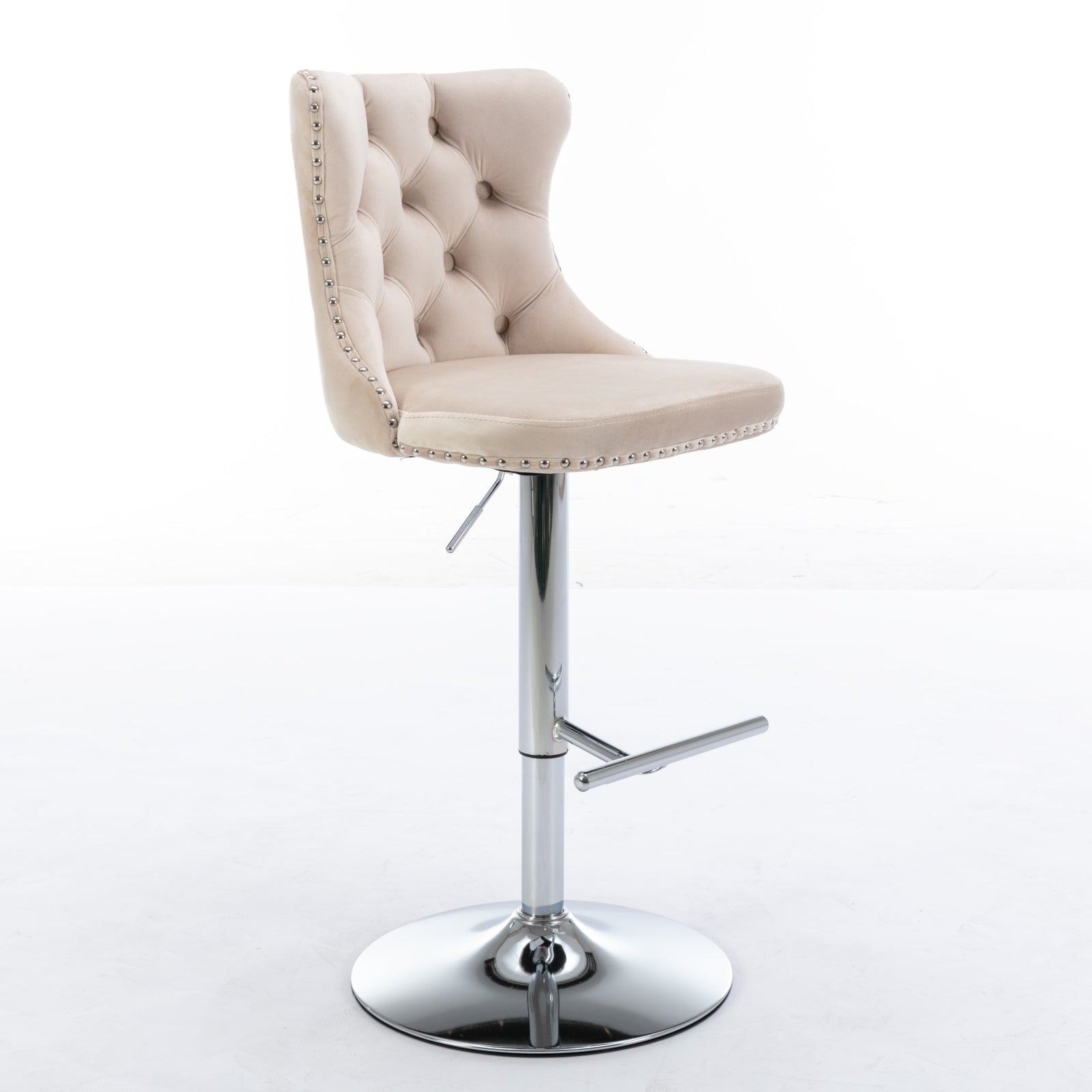 Modern Velvet Swivel Barstools with Adjustable Seat Height and Chrome Base