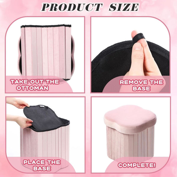 Flower Shaped Velvet Foldable Storage Ottoman Pink