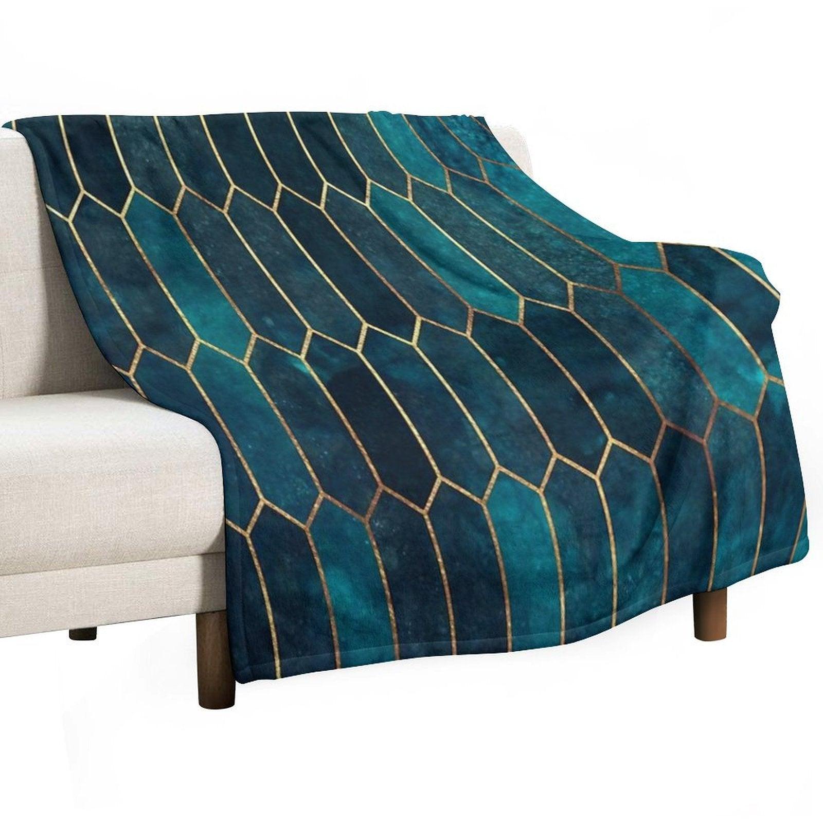 Deep Teal And Blue Gold  Pattern Throw Blanket