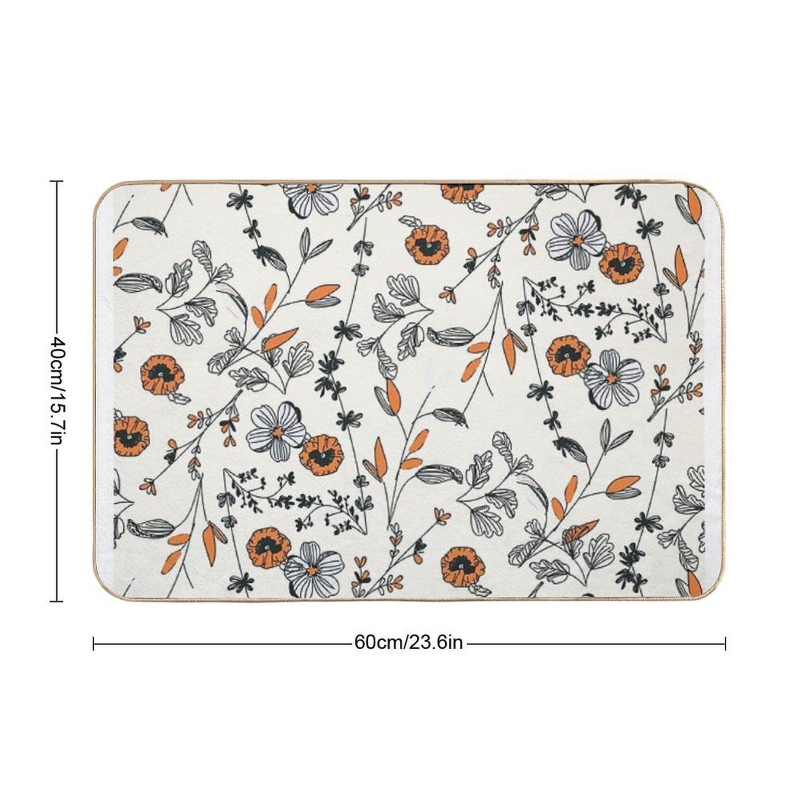 Orange Flower Pattern  Stain-Proof Bath Mat