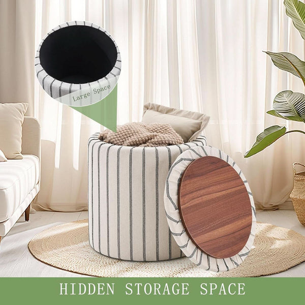 EighteenInch Round Storage Ottoman With Removable Tray