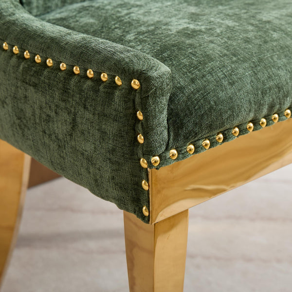 Chenille Dining Chairs Modern Style with Curved Gold-Plated Legs & Rivet Trim