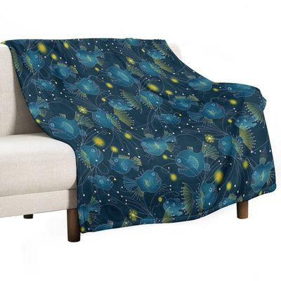 Angler Fish - Blue Wrinkle-free Throw Blanket