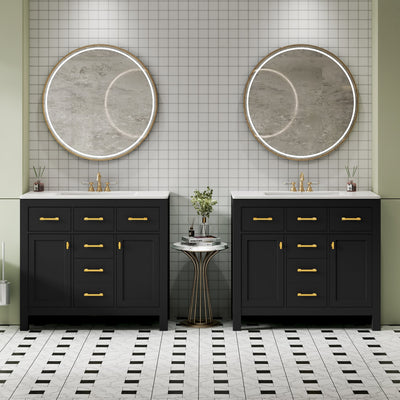 Modern Freestanding Bathroom Vanity Set with Drawers & Storage Cabinet, Solid Wood Frame