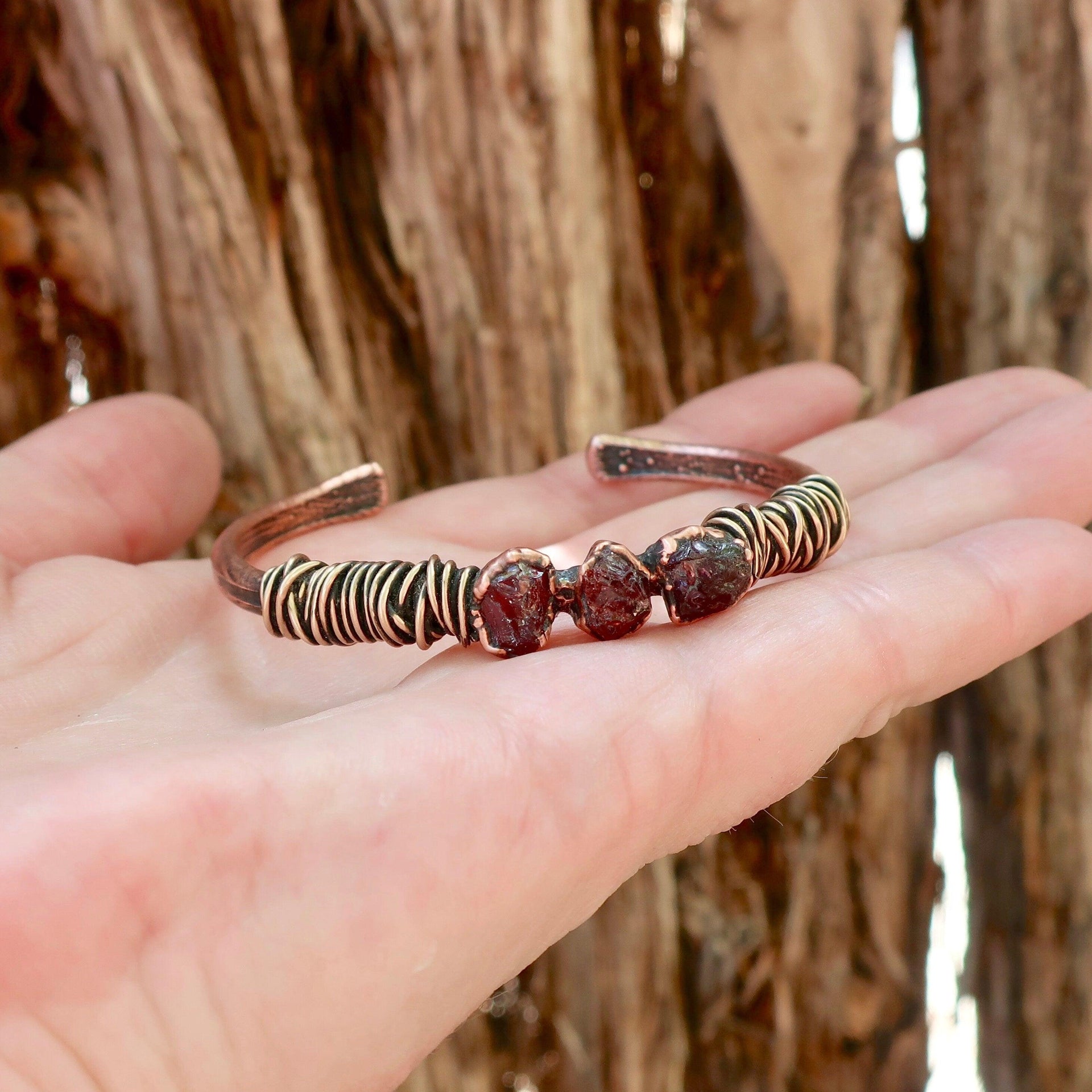 Raw Garnet Copper Cuff – January Stone | Handmade by Blackbird & Sage